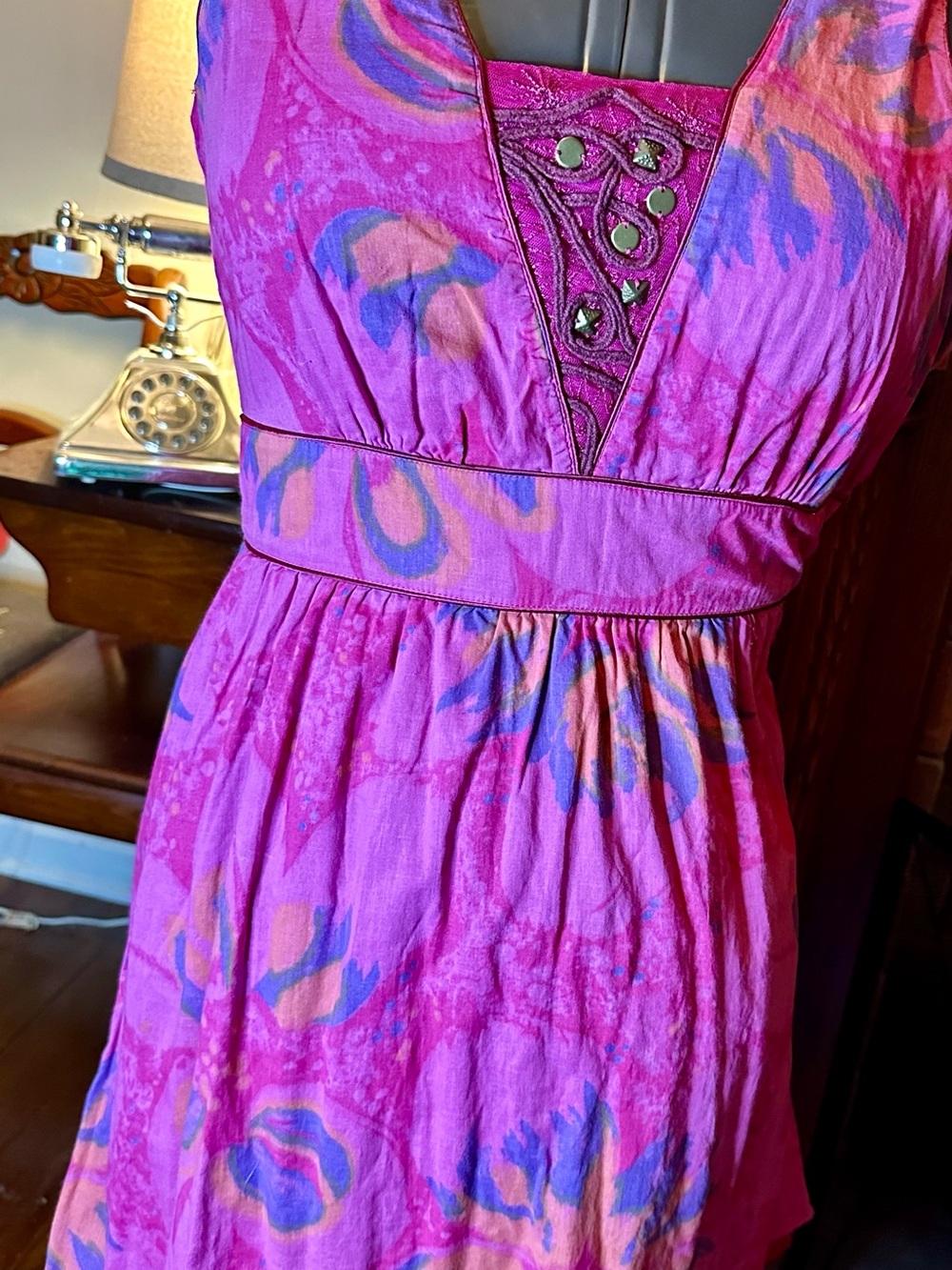 Free People Pink Purple Printed Boho Dress